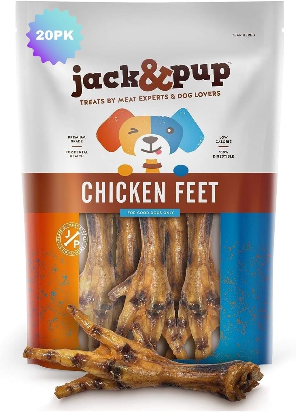 Jack & Pup dehydrated chicken feet, 20 pack bag