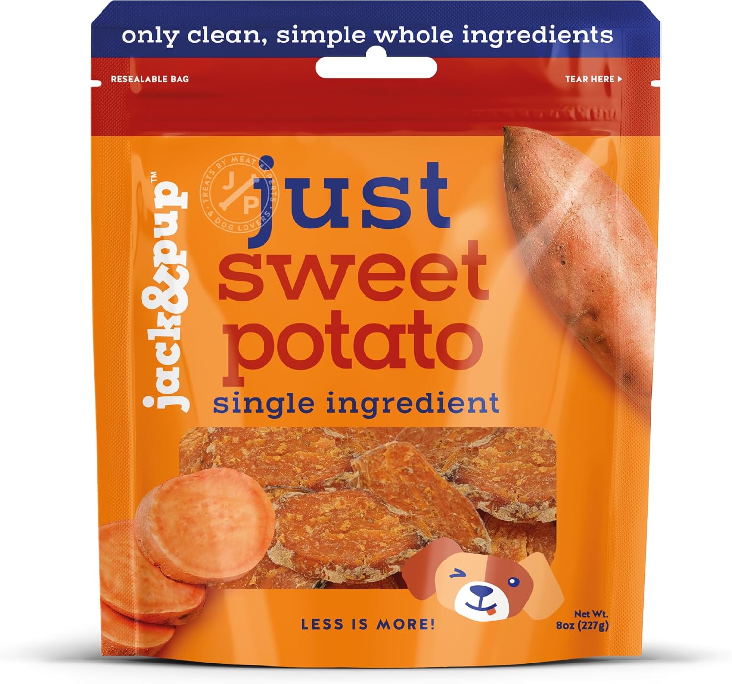 Jack & Pup just sweet potato single ingredient dog treats, 8 oz bag